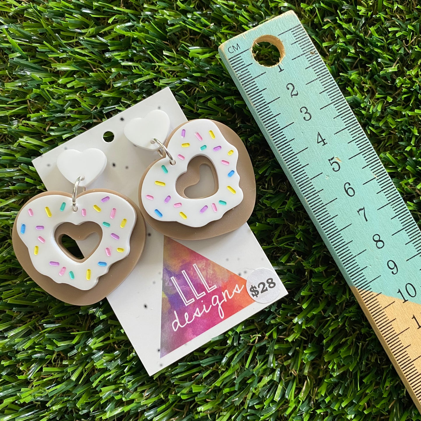 Donut Earrings - Sweet Heart Pastel Donuts with White Heart Top!