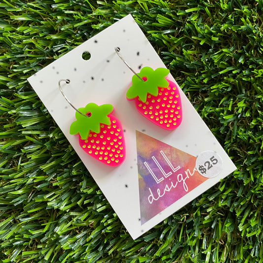 Strawberry Hoops - Love Patch Strawberries with Silver Hoops!