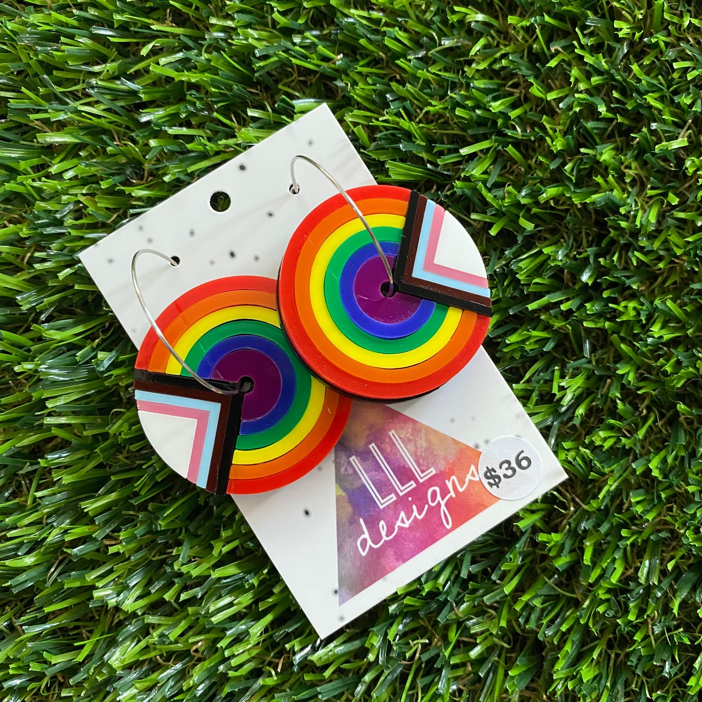 Canberra Earrings - Rainbow Roundabout with Mega Silver Hoops!