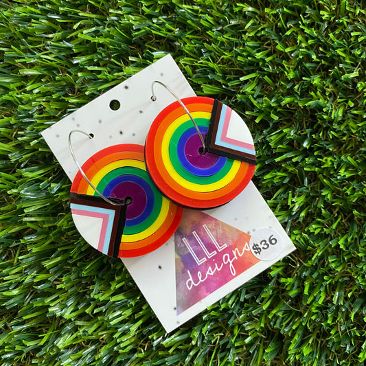 Canberra Earrings - Rainbow Roundabout with Mega Silver Hoops!