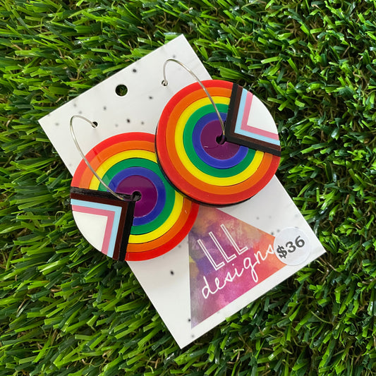 Canberra Earrings - Rainbow Roundabout with Mega Silver Hoops!