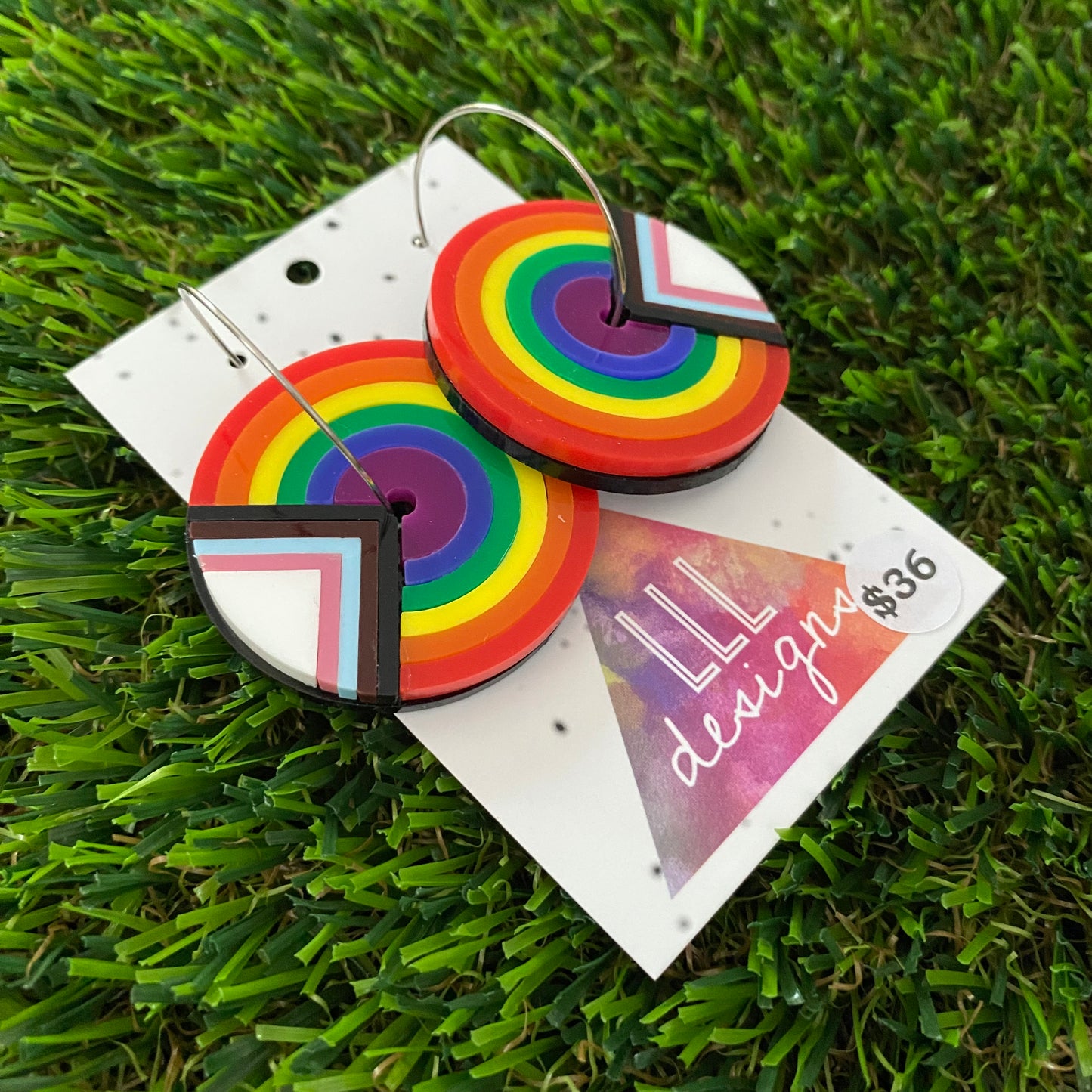 Canberra Earrings - Rainbow Roundabout with Mega Silver Hoops!