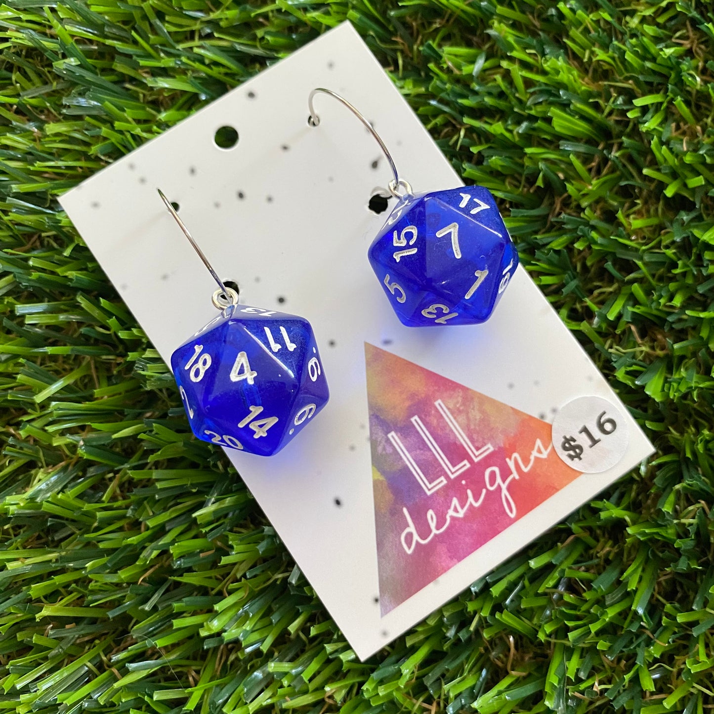 Dice Earrings - Blue Multi Dice with Silver Hoops!