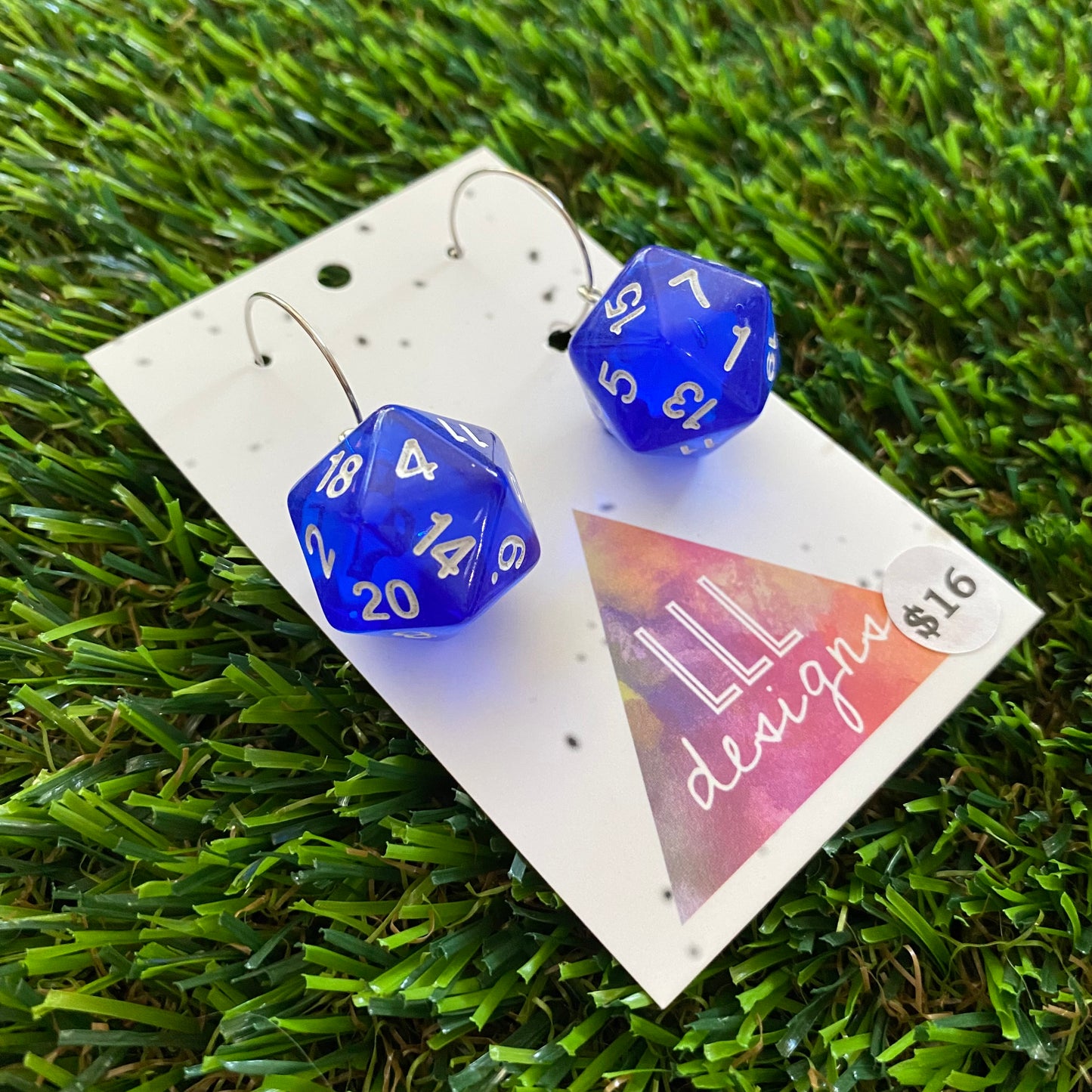 Dice Earrings - Blue Multi Dice with Silver Hoops!