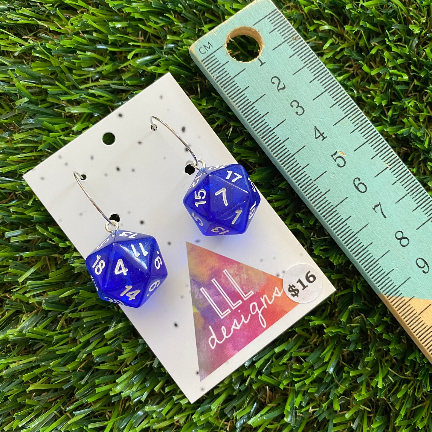 Dice Earrings - Blue Multi Dice with Silver Hoops!