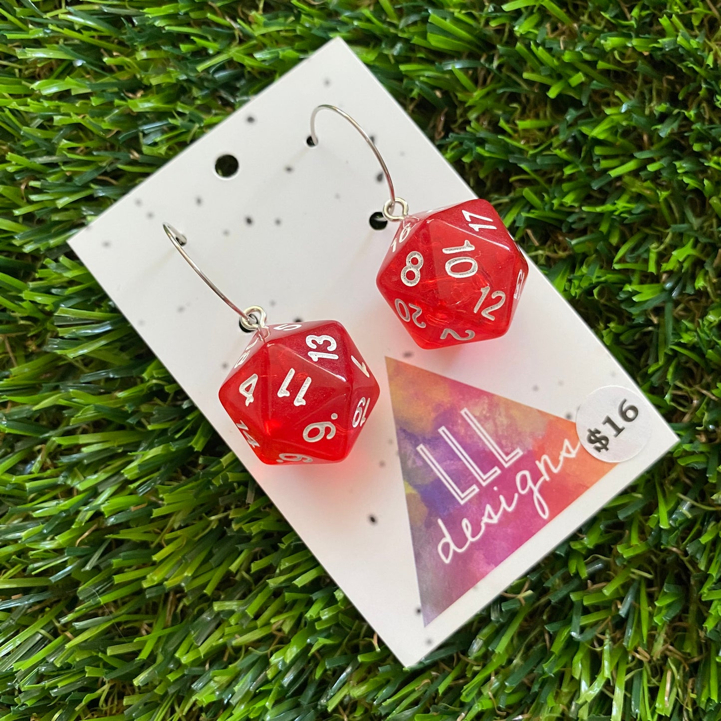 Dice Earrings - Red Multi Dice with Silver Hoops!