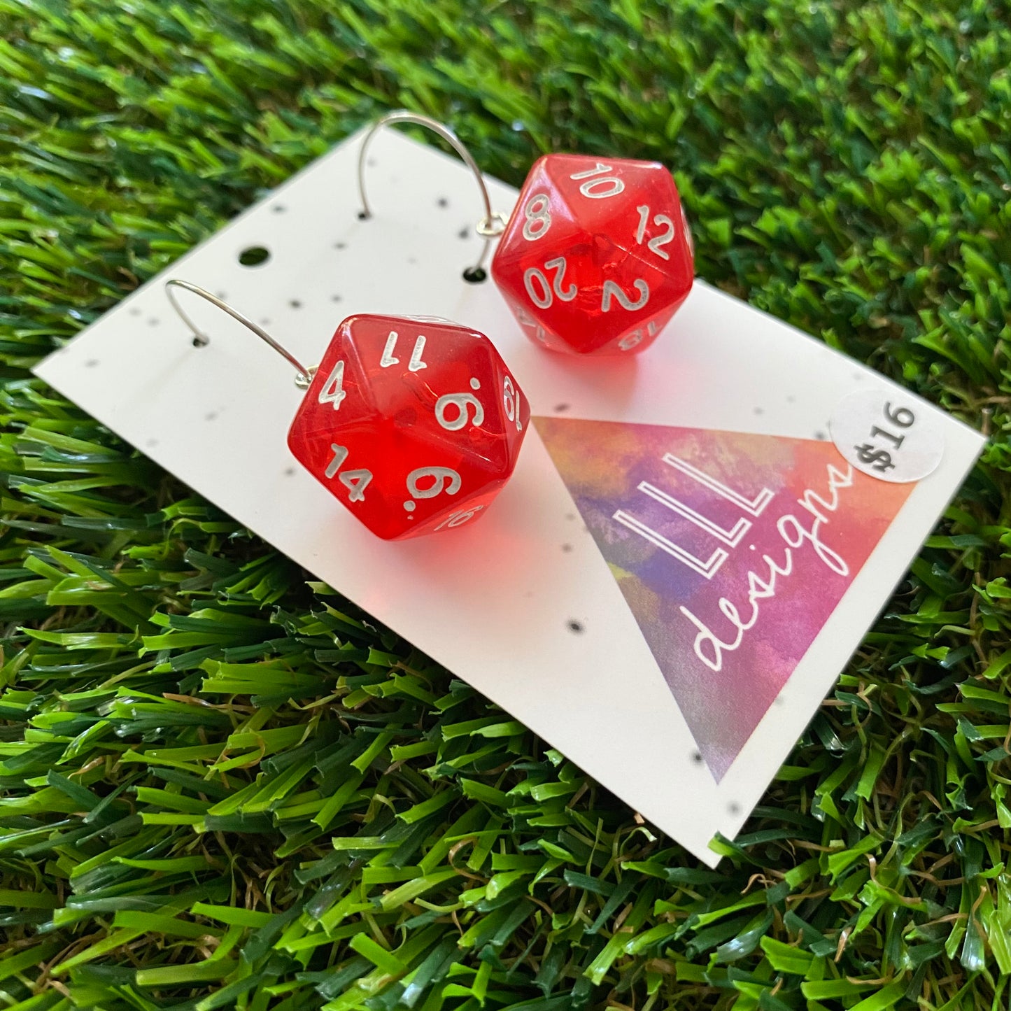 Dice Earrings - Red Multi Dice with Silver Hoops!