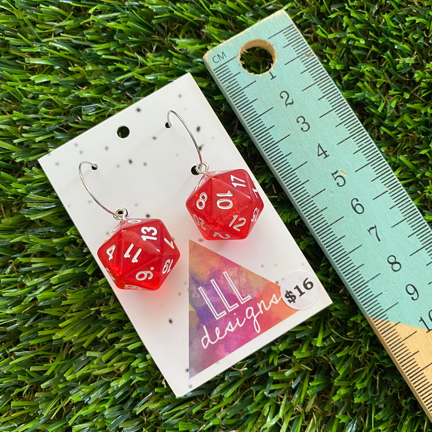 Dice Earrings - Red Multi Dice with Silver Hoops!