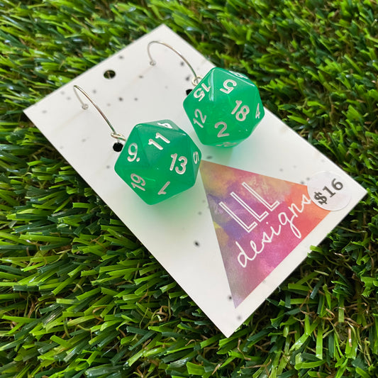 Dice Earrings - Green Multi Dice with Silver Hoops!