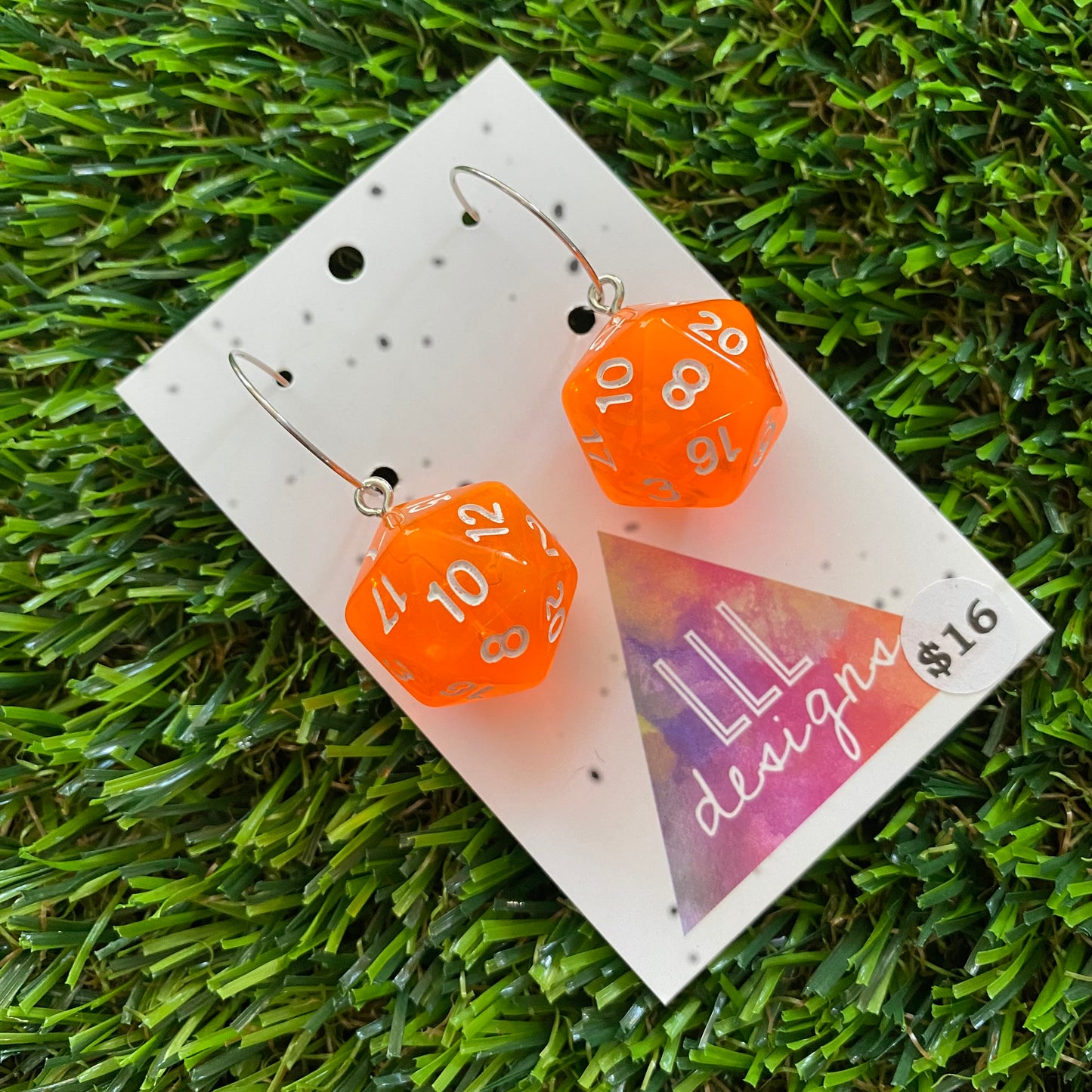 Dice Earrings - Orange Multi Dice with Silver Hoops!
