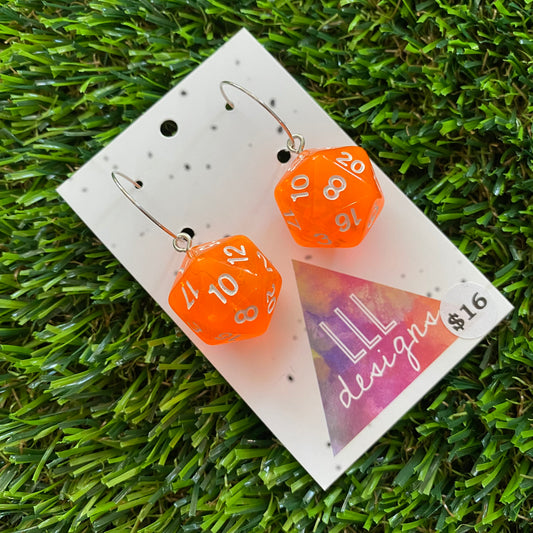 Dice Earrings - Orange Multi Dice with Silver Hoops!