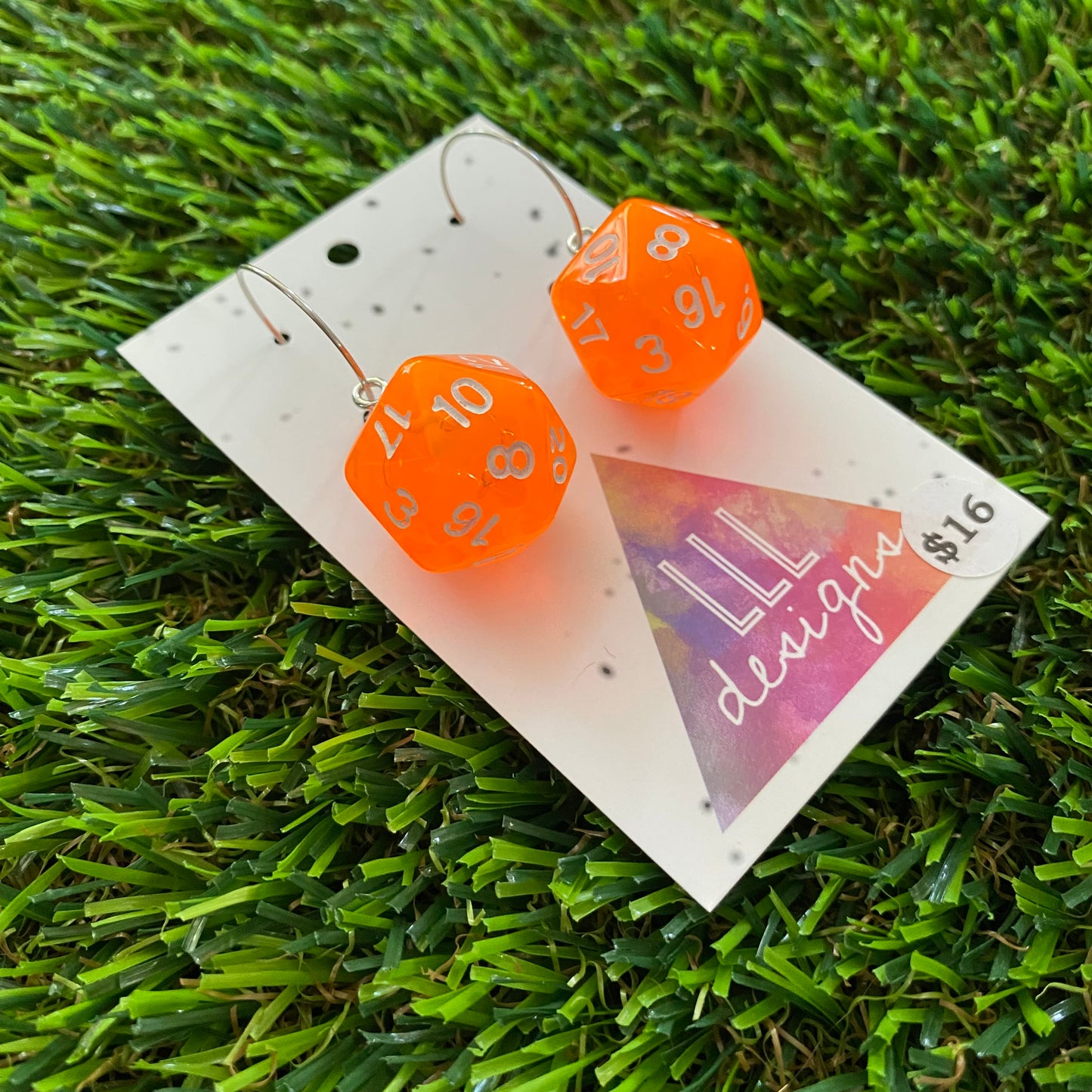 Dice Earrings - Orange Multi Dice with Silver Hoops!