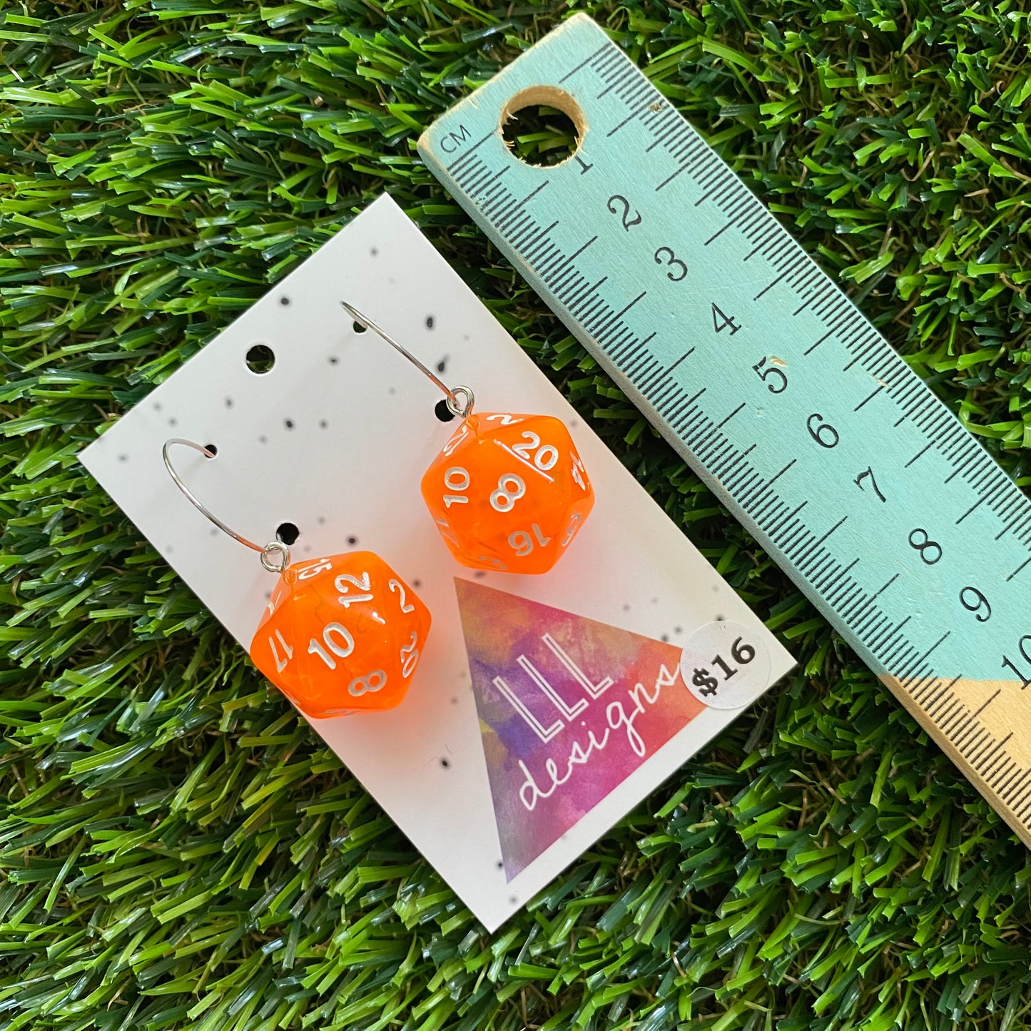 Dice Earrings - Orange Multi Dice with Silver Hoops!