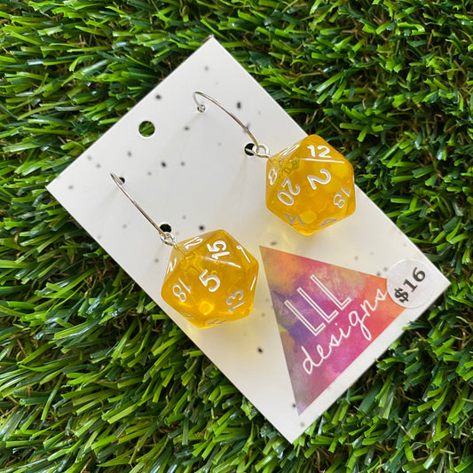 Dice Earrings - Yellow Multi Dice with Silver Hoops!