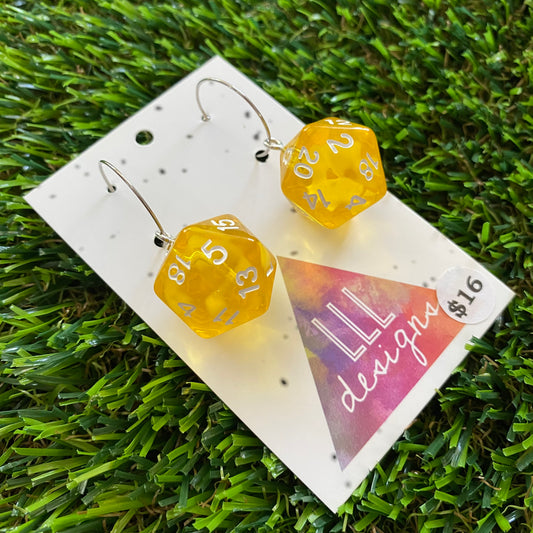 Dice Earrings - Yellow Multi Dice with Silver Hoops!