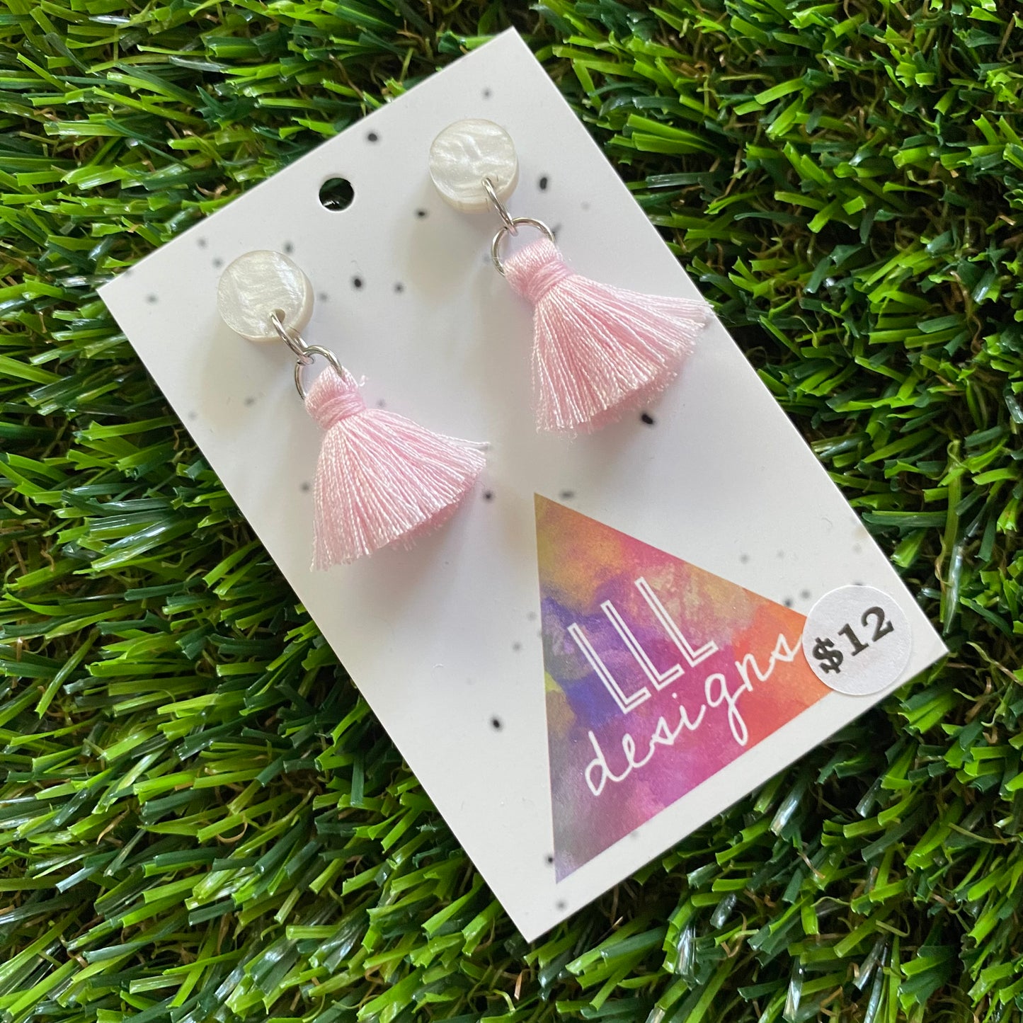 Mini Tassel Earrings - Mini Pastel Pink Tassels with Pearlescent Tops!