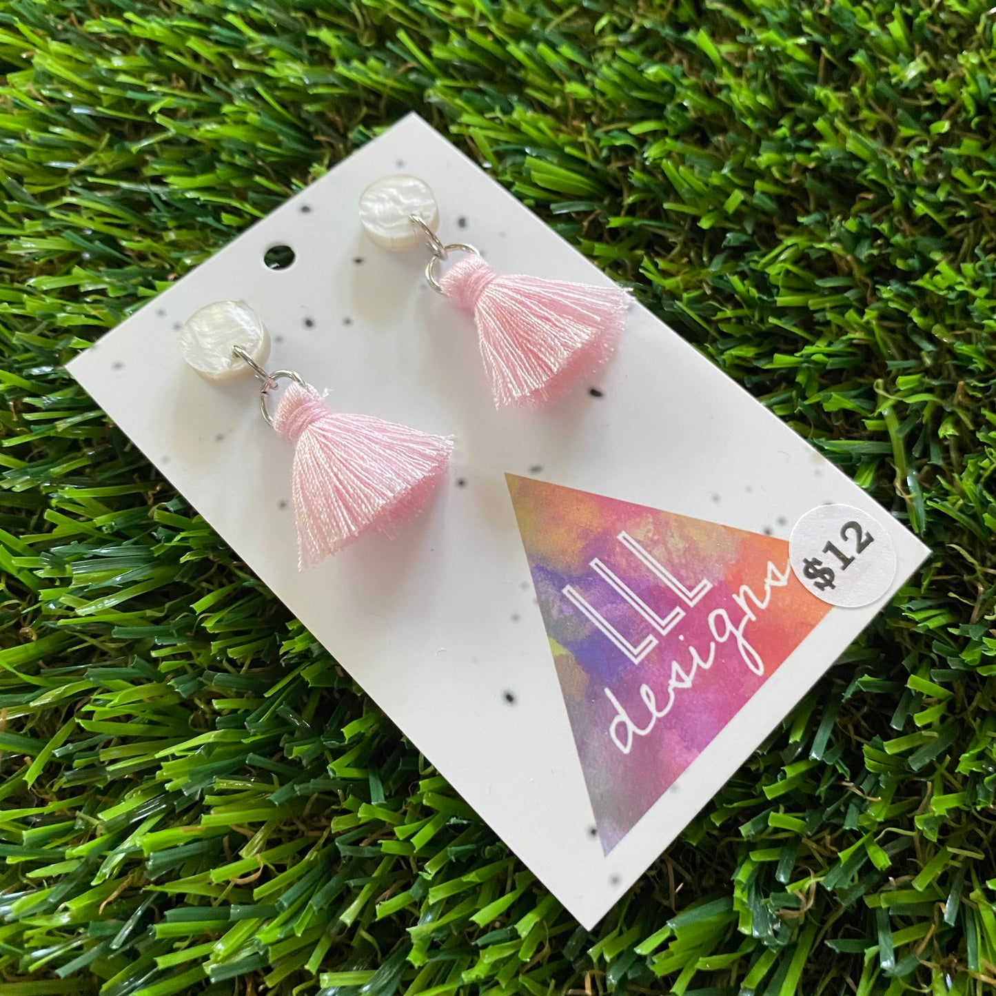 Mini Tassel Earrings - Mini Pastel Pink Tassels with Pearlescent Tops!