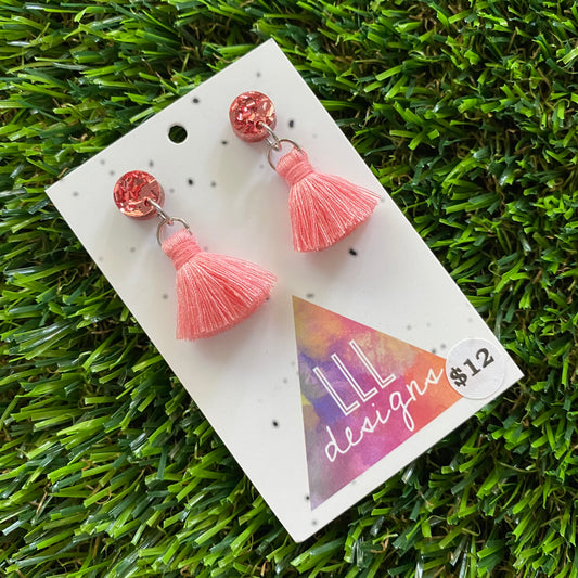 Mini Tassel Earrings - Mini Pink Tassels with Dusty Pink Confetti Tops!