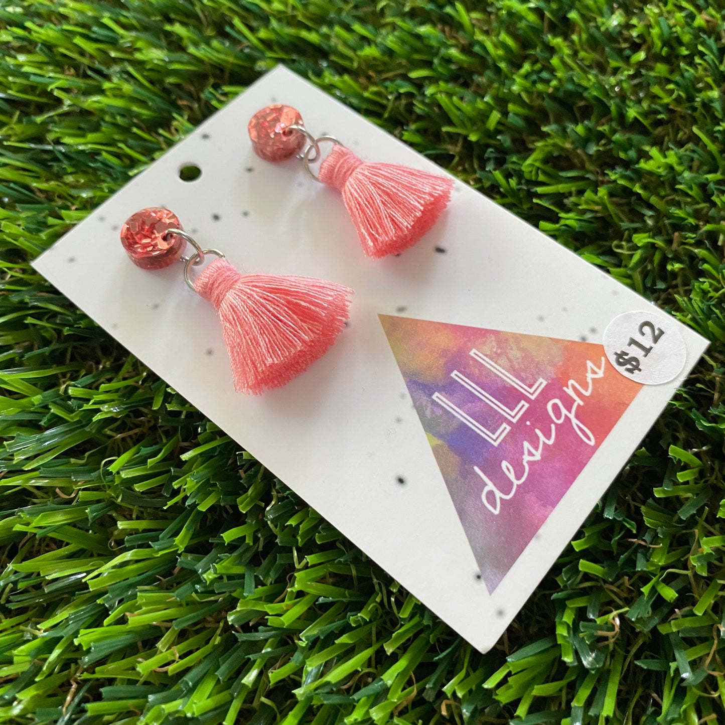 Mini Tassel Earrings - Mini Pink Tassels with Dusty Pink Confetti Tops!