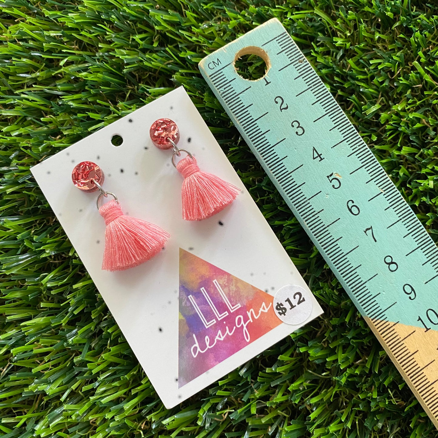 Mini Tassel Earrings - Mini Pink Tassels with Dusty Pink Confetti Tops!