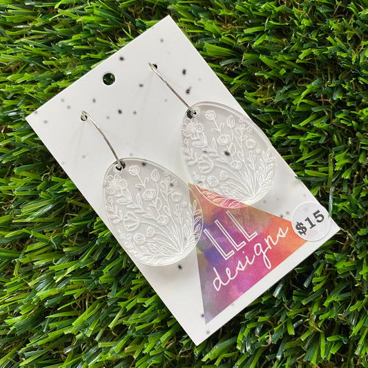 Easter Hoops - Translucent Floral Etched Easter Egg with Silver Hoops!
