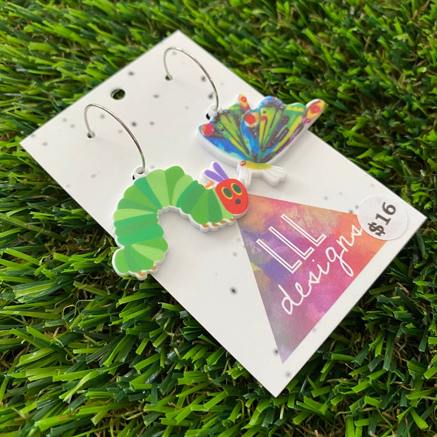 Easter Hoops - Caterpillar and Butterfly Duo with Silver Hoops!