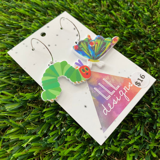 Easter Hoops - Caterpillar and Butterfly Duo with Silver Hoops!