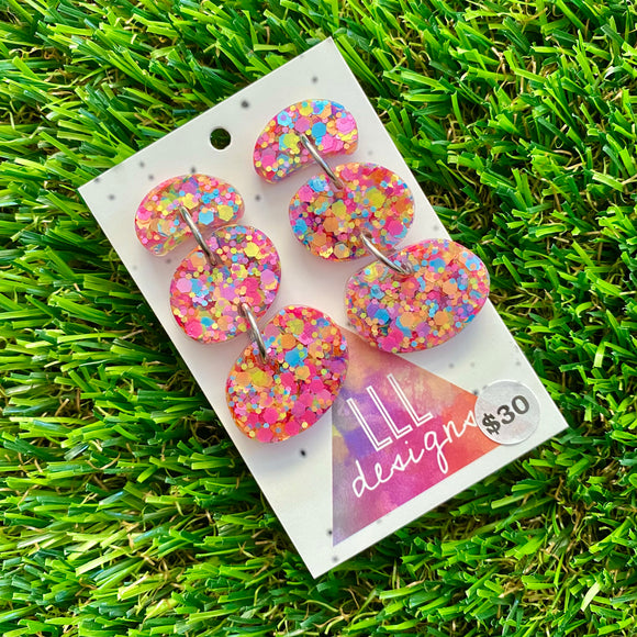 Resin Earrings - Rainbow Confetti Pebble Dangles - Wilma Design!