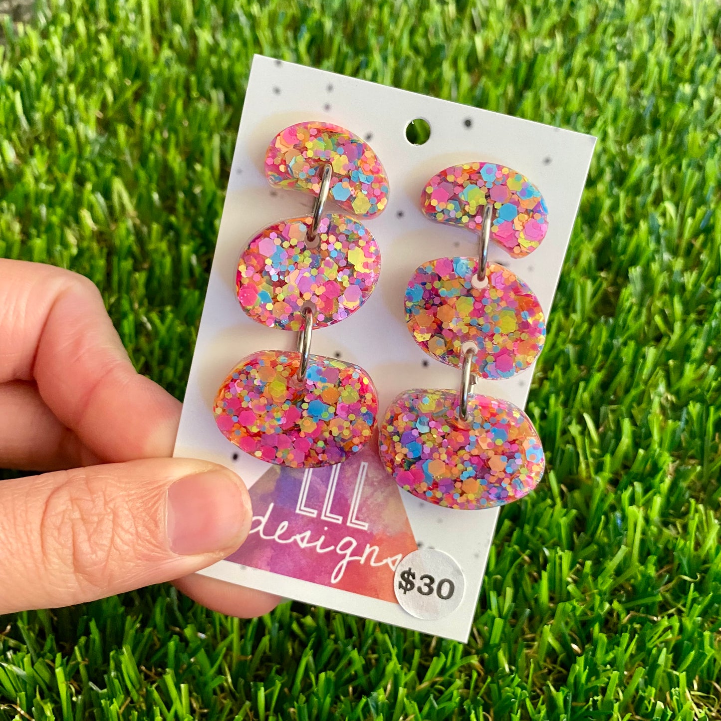 ON SALE!!!!!! Resin Earrings - Rainbow Confetti Pebble Dangles - Wilma Design!