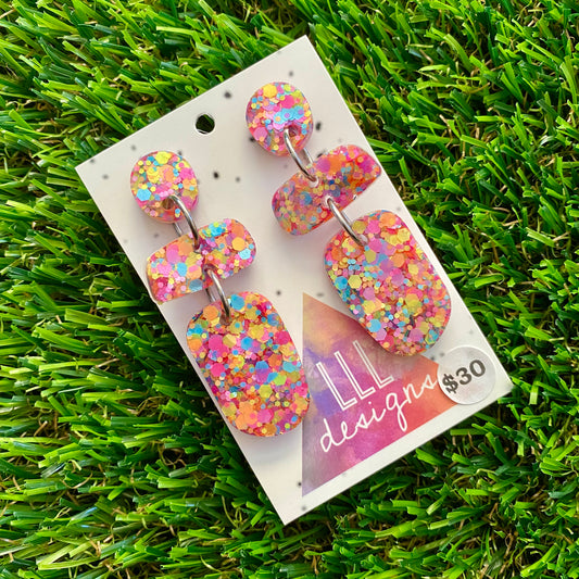 ON SALE!!!!!! Resin Earrings - Rainbow Confetti Pebble Dangles - Betty Design!