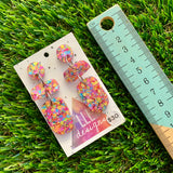 Resin Earrings - Rainbow Confetti Pebble Dangles - Betty Design!