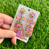 Resin Earrings - Rainbow Confetti Pebble Dangles - Betty Design!