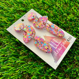 Resin Earrings - Rainbow Confetti Pebble Dangles - Dino Design!