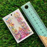 Resin Earrings - Silver Rainbow Confetti Pebble Dangles - Bamm-Bamm Design!