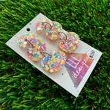 Resin Earrings - Silver Rainbow Confetti Pebble Dangles - Wilma Design!