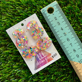 Resin Earrings - Silver Rainbow Confetti Pebble Dangles - Wilma Design!