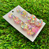 Resin Earrings - Silver Rainbow Confetti Pebble Dangles - Gazoo Design!