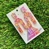 Resin Earrings - Rainbow Confetti Open Arches Dangles!