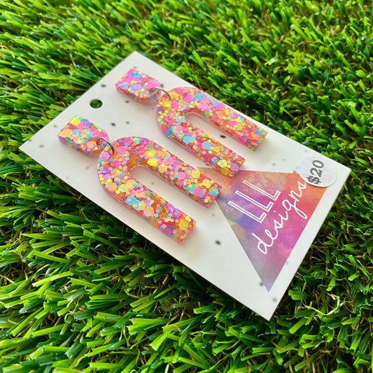 ON SALE!!!!!! Resin Earrings - Rainbow Confetti Open Arches Dangles!