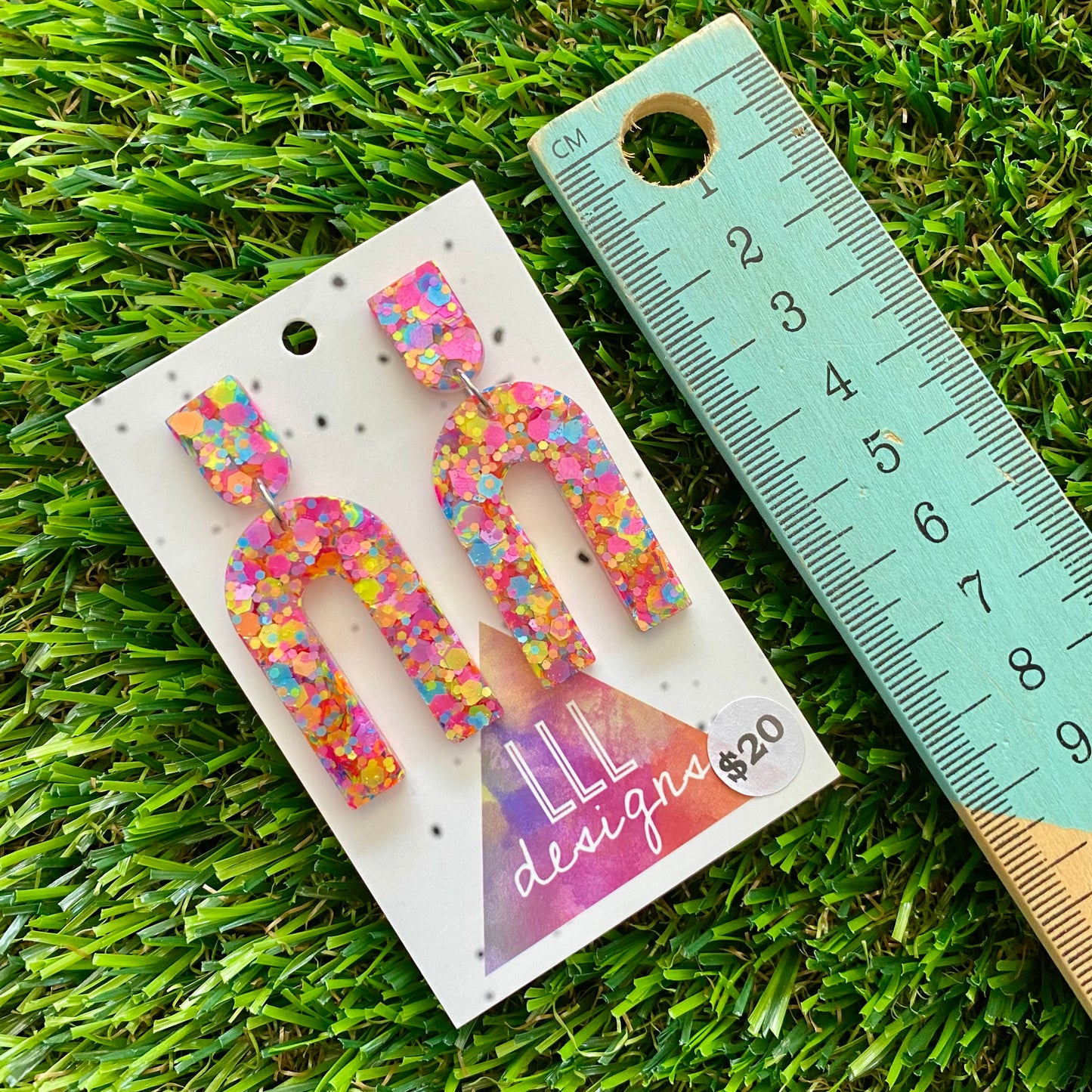 ON SALE!!!!!! Resin Earrings - Rainbow Confetti Open Arches Dangles!