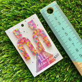 Resin Earrings - Rainbow Confetti Open Arches Dangles!