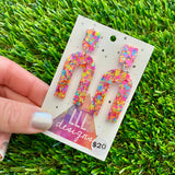 Resin Earrings - Rainbow Confetti Open Arches Dangles!