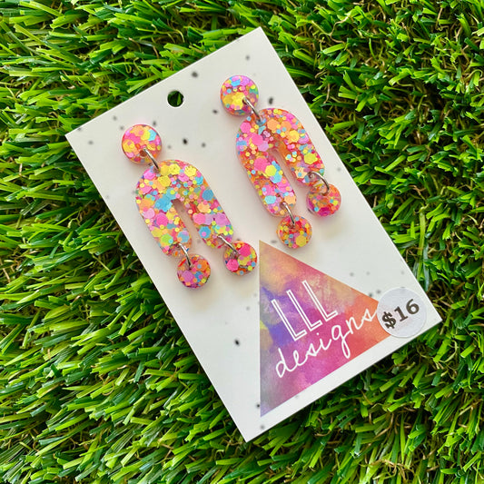 ON SALE!!!!!! Resin Earrings - Rainbow Confetti Balancing Act Dangles!