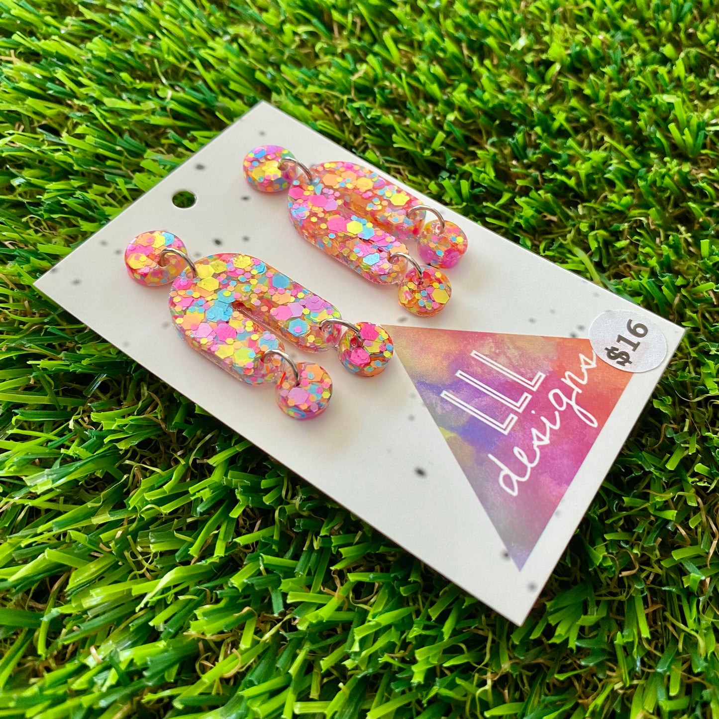 ON SALE!!!!!! Resin Earrings - Rainbow Confetti Balancing Act Dangles!