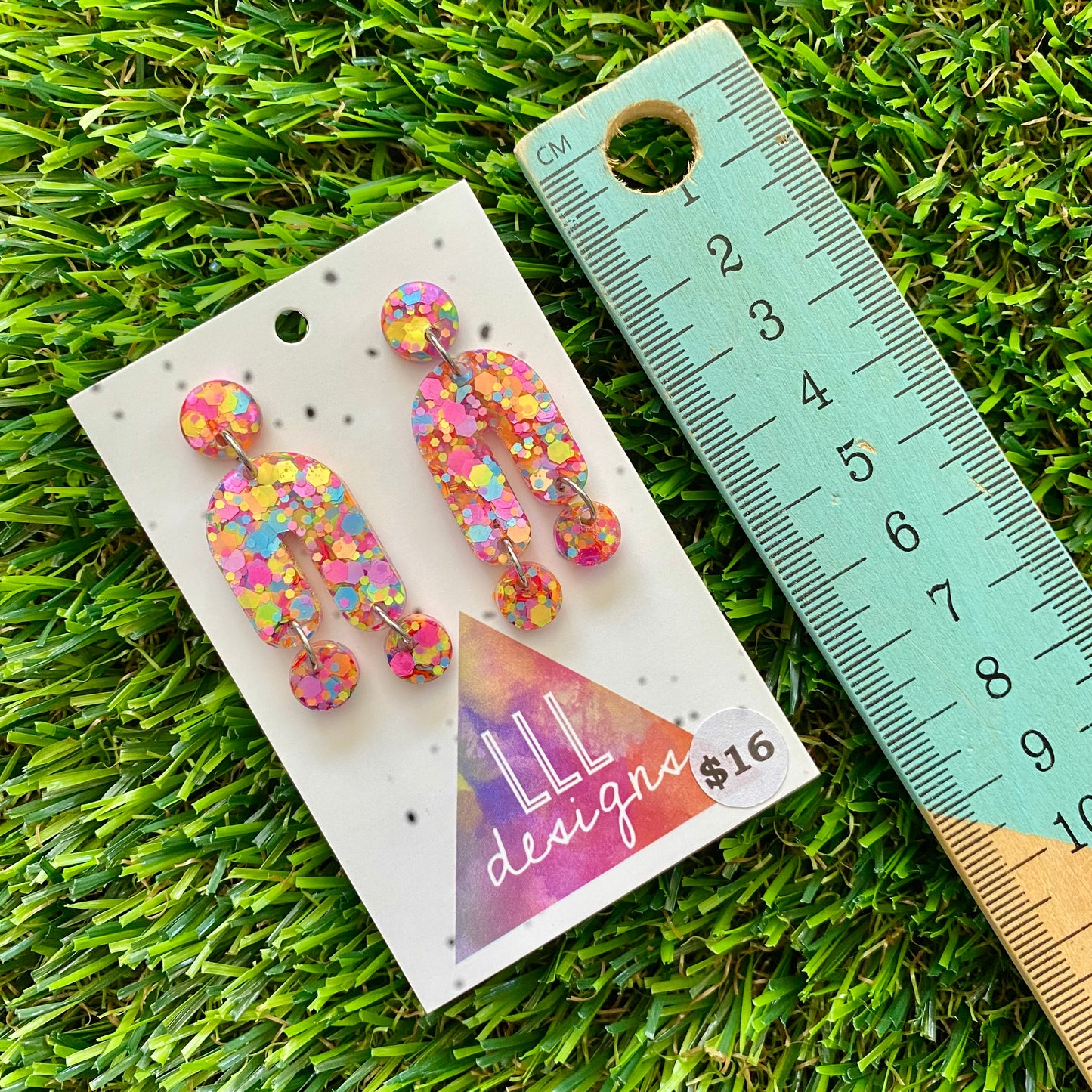 ON SALE!!!!!! Resin Earrings - Rainbow Confetti Balancing Act Dangles!