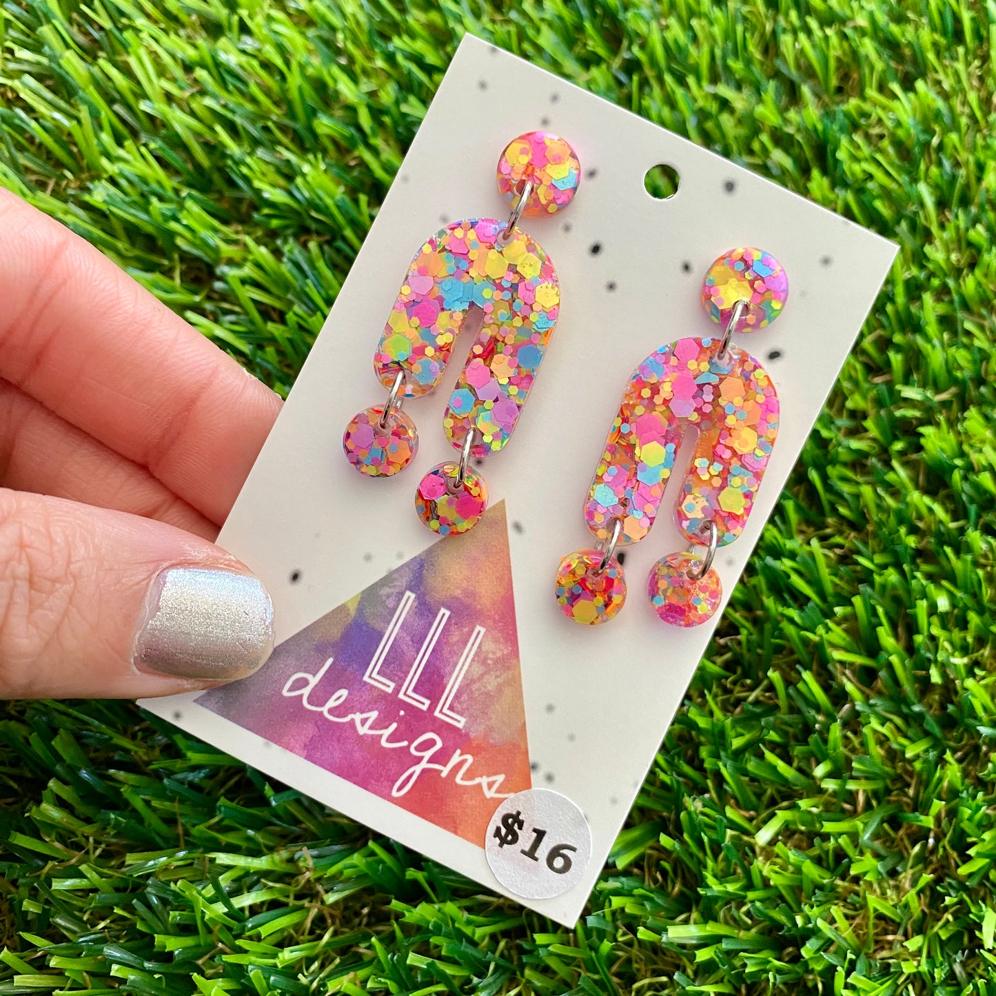 ON SALE!!!!!! Resin Earrings - Rainbow Confetti Balancing Act Dangles!