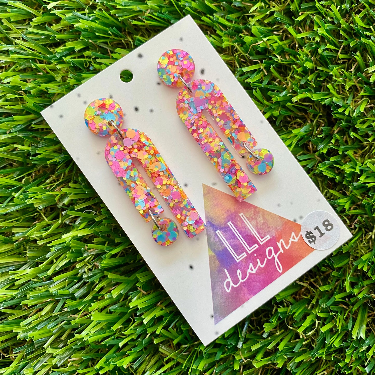 ON SALE!!!!!! Resin Earrings - Rainbow Confetti Side Hustle Dangles!