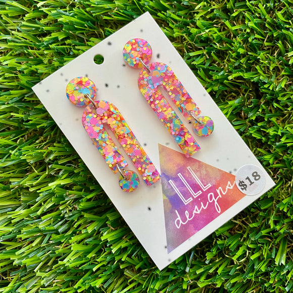 Resin Earrings - Rainbow Confetti Side Hustle Dangles!
