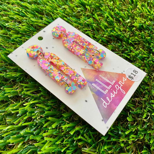 ON SALE!!!!!! Resin Earrings - Rainbow Confetti Side Hustle Dangles!