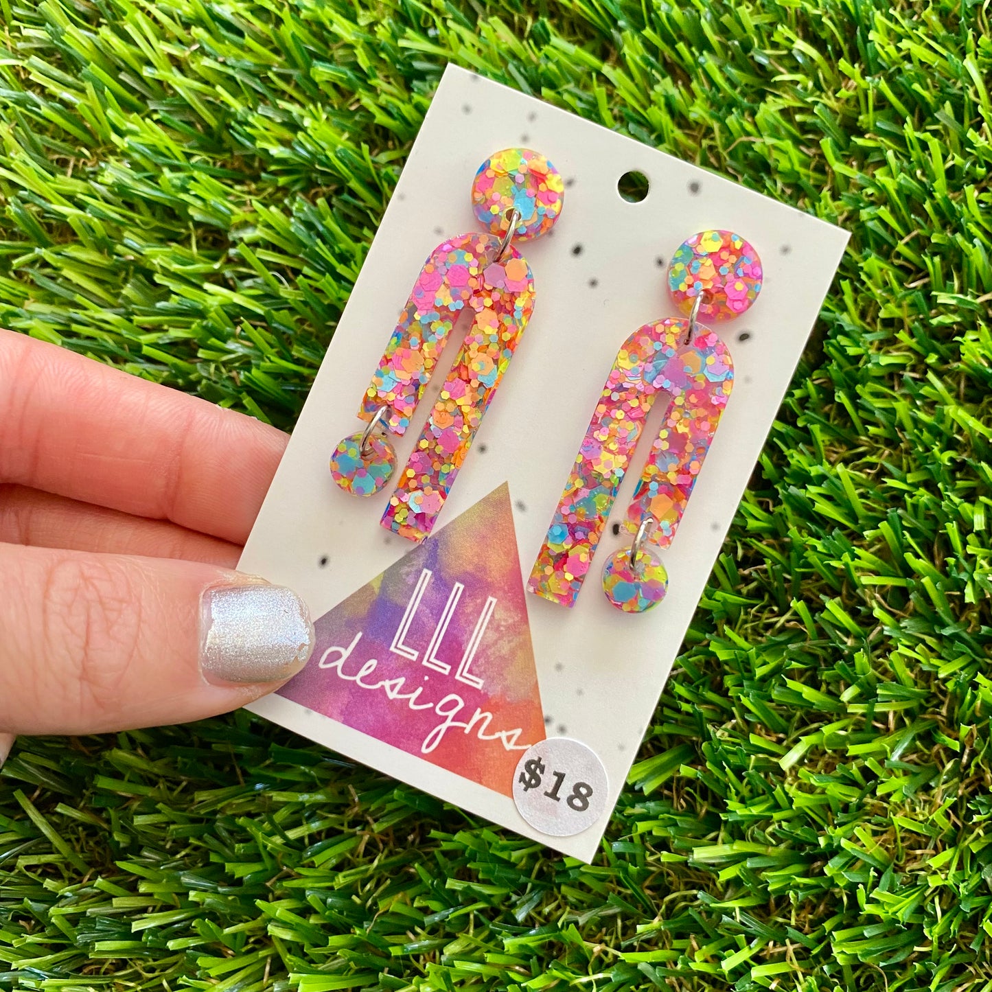 ON SALE!!!!!! Resin Earrings - Rainbow Confetti Side Hustle Dangles!